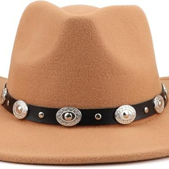 Western Cowgirl Wide Brim Fedora Hat Cowboy Western Cowboy Hat Studded Pinched main image 5